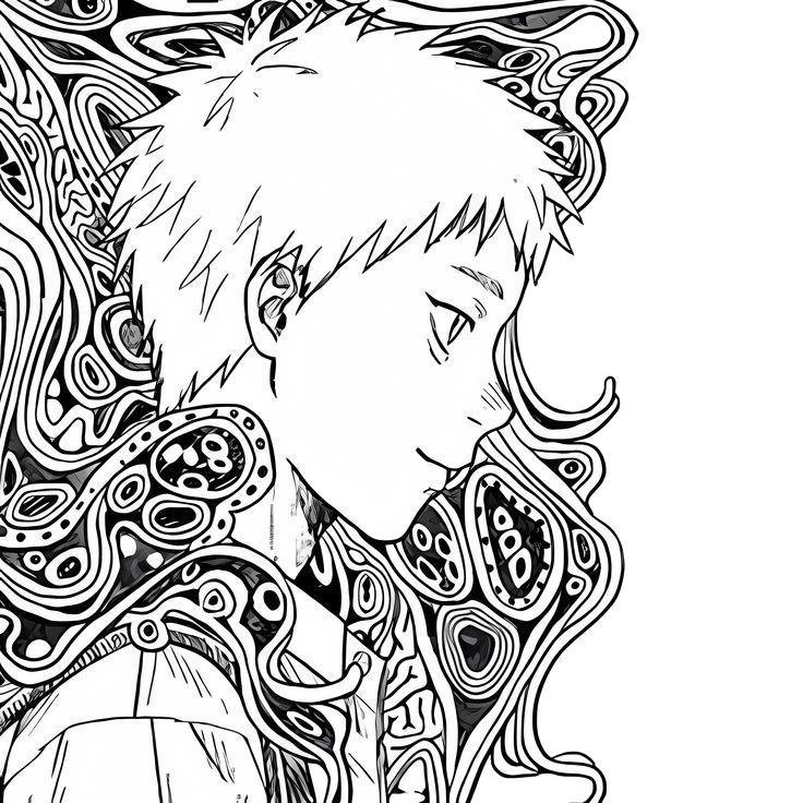 A imagem apresenta o personagem Hikaru de lado, atras dele aparece um tipo de entidade inumana com aparencia confusa